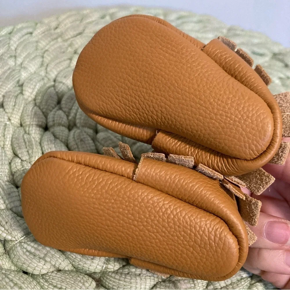 NEW BirdRock Baby Ginger Tan Leather Boho Newborn Baby Moccasins Shoes